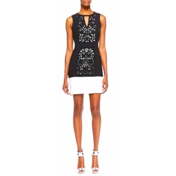 Ali Ro Lazer Cut Black and White Cocktail Party Sheath Dress Size 4 NEW - Picture 1 of 9